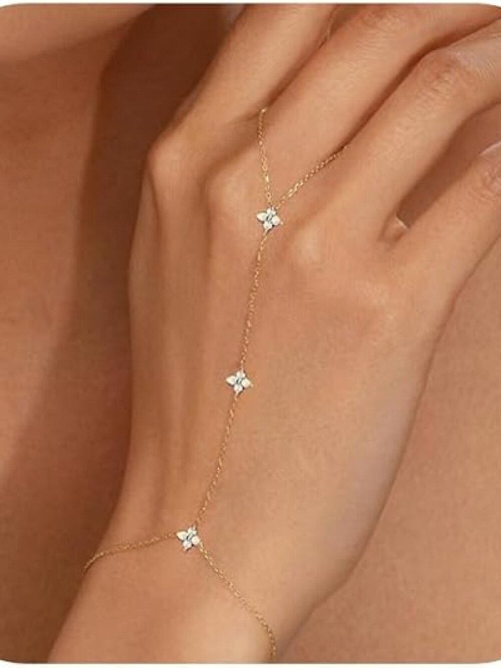 Bheop Bracelets for Women, 14K Gold Silver Plated Ring Bracelet Hand Chain